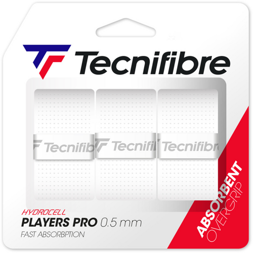 Tecnifibre Players Pro 0.5mm Overgrip 3 Pack - White