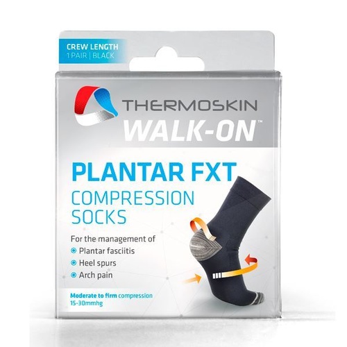 Thermoskin Walk-On Plantar FXT Compression Crew Socks Black [Size: Extra Large]